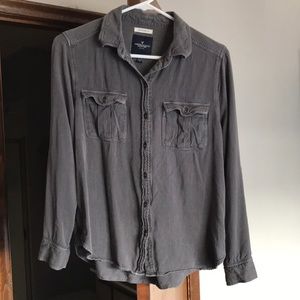 American Eagle Boyfriend Fit Button Down Shirt with Roll Tab Sleeves